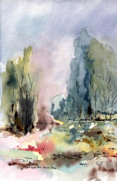 Peinture intitulée "brume des sous bois" par Marjyne, Œuvre d'art originale