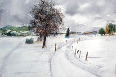Peinture intitulée "il a neigé" par Marjyne, Œuvre d'art originale, Huile