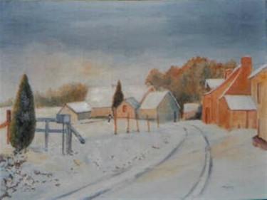 Peinture intitulée "Neige dans la sarthe" par Marjyne, Œuvre d'art originale, Huile