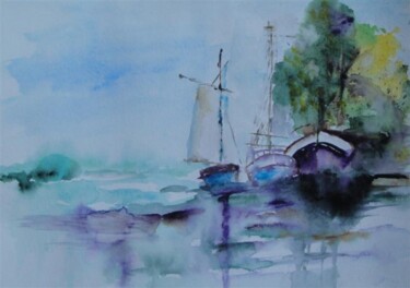 Peinture intitulée "les bateaux" par Marjyne, Œuvre d'art originale