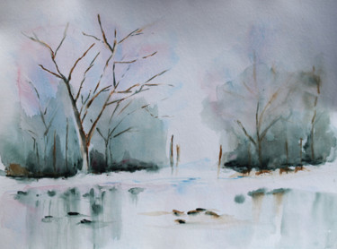 Painting titled "l-hivers.jpg" by Marjyne, Original Artwork, Watercolor