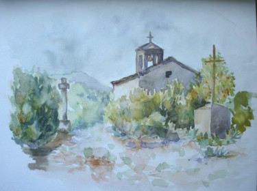 Painting titled "chapelle-sud-ardech…" by Marjyne, Original Artwork, Watercolor