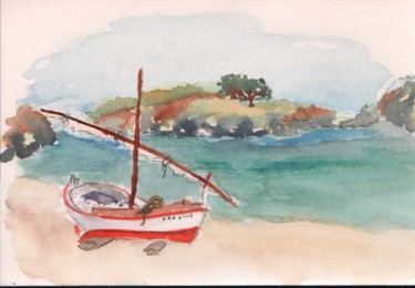 Painting titled "barque-catalane-por…" by Marjyne, Original Artwork, Watercolor