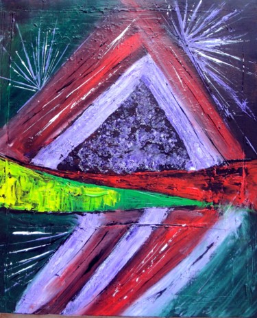 Peinture intitulée "abstrait-triangle-j…" par Marjyne, Œuvre d'art originale, Huile