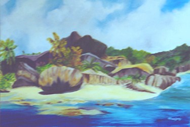 Peinture intitulée "sechelles-rochers.j…" par Marjyne, Œuvre d'art originale, Huile