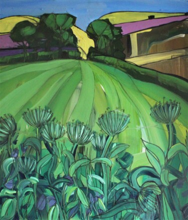 Painting titled "Cowslips" by Mark Harris, Original Artwork, Acrylic Mounted on Wood Stretcher frame