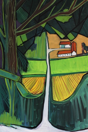 Schilderij getiteld "The Farm" door Mark Harris, Origineel Kunstwerk, Acryl