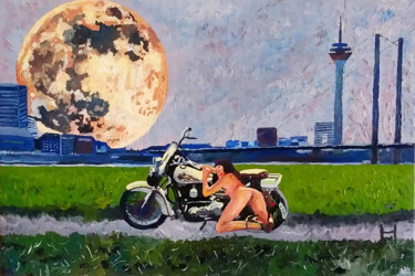 Pintura titulada "Moonstruck in Düsse…" por Mark Herzog, Obra de arte original, Oleo Montado en Bastidor de camilla de madera