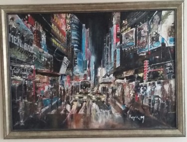 Картина под названием "New York (ночное не…" - Марк Карпюк, Подлинное произведение искусства, Масло