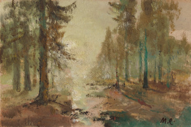 Painting titled "Fog in forest. Sket…" by Mark Kremer, Original Artwork, Oil