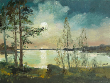 Peinture intitulée "Night on the lake" par Mark Kremer, Œuvre d'art originale, Huile
