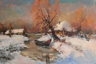 Schilderij getiteld "Winter, stream" door Mark Kremer, Origineel Kunstwerk, Olie