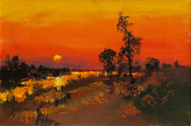 Painting titled "Twilight red sunset" by Mark Kremer, Original Artwork, Oil