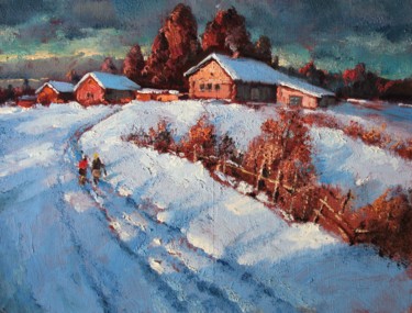 Peinture intitulée "The winter path" par Mark Kremer, Œuvre d'art originale, Huile