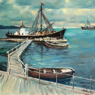 Painting titled "Seiner boat on Lado…" by Mark Kremer, Original Artwork, Oil