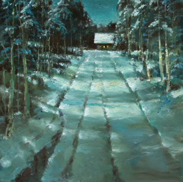 Painting titled "Winter road in Vill…" by Mark Kremer, Original Artwork, Oil