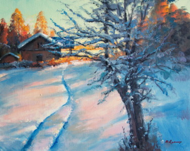 Schilderij getiteld "Winter Evening" door Mark Kremer, Origineel Kunstwerk, Olie