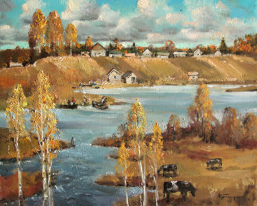 Painting titled "On the river bank M…" by Mark Kremer, Original Artwork, Oil