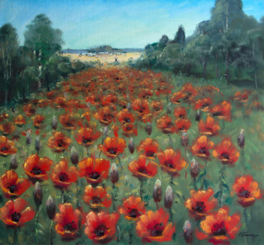 Schilderij getiteld "Poppy Field" door Mark Kremer, Origineel Kunstwerk, Olie