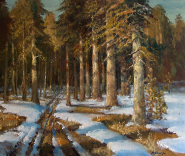 Malerei mit dem Titel "Day in pine forest.…" von Mark Kremer, Original-Kunstwerk, Öl