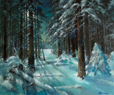Painting titled "Moonlight winter ni…" by Mark Kremer, Original Artwork