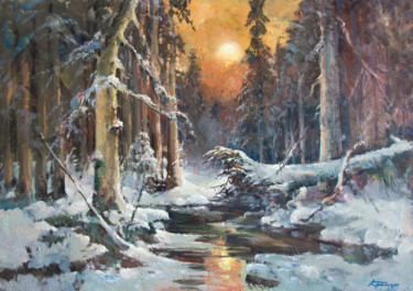 Картина под названием "Morning in winter f…" - Mark Kremer, Подлинное произведение искусства, Масло