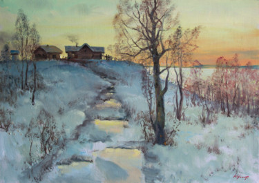 Painting titled "Winter morning in v…" by Mark Kremer, Original Artwork, Oil