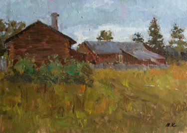 Painting titled "Village. Barn. 1981" by Mark Kremer, Original Artwork, Oil