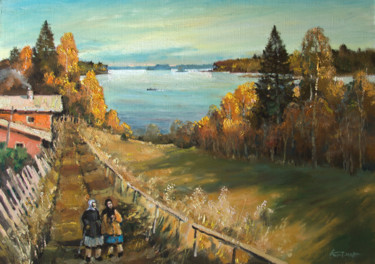 Painting titled "Warm autumn on the…" by Mark Kremer, Original Artwork, Oil