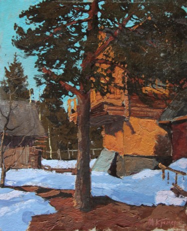 Painting titled "The last snow. Spri…" by Mark Kremer, Original Artwork, Oil