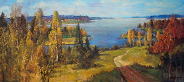 Pintura intitulada "Summer above lake" por Mark Kremer, Obras de arte originais, Óleo