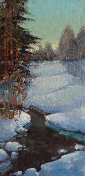 Schilderij getiteld "Forest stream" door Mark Kremer, Origineel Kunstwerk, Olie