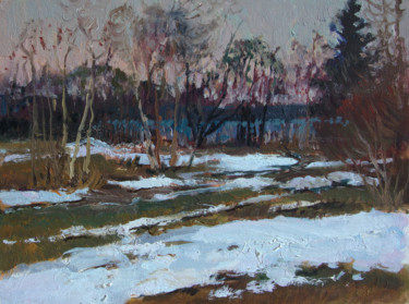 Painting titled "Last snow 1974" by Mark Kremer, Original Artwork, Oil