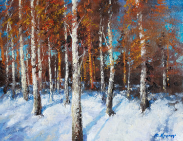 Schilderij getiteld "Birches" door Mark Kremer, Origineel Kunstwerk, Olie