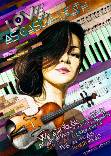 Рисунок под названием "Violin girl" - Mark Kucherov, Подлинное произведение искусства, Цветные карандаши