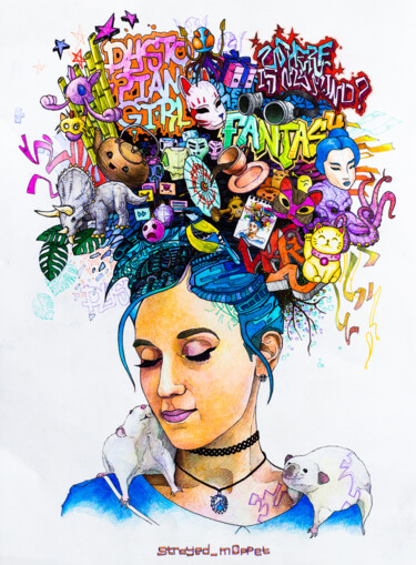 Рисунок под названием "Portrait of Lora Zo…" - Mark Kucherov, Подлинное произведение искусства, Цветные карандаши