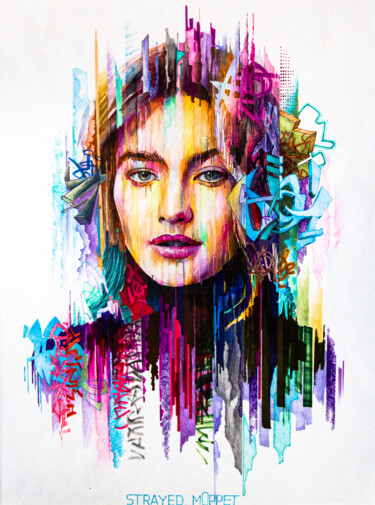 Dessin intitulée "Girl in the rain" par Mark Kucherov, Œuvre d'art originale, Conté