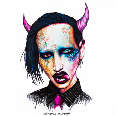 Rysunek zatytułowany „Marilyn Manson” autorstwa Mark Kucherov, Oryginalna praca, Conté