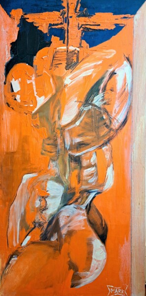 Painting titled "Crucifixion" by Mark Peintre, Original Artwork, Oil Mounted on Wood Panel