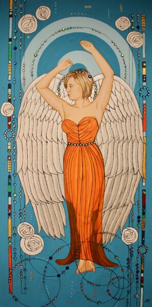 Painting titled "Angel" by Mark Roberts, Original Artwork, Acrylic Mounted on Wood Stretcher frame