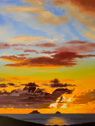Painting titled "Skellig Sunset" by Mark Zanker, Original Artwork, Oil