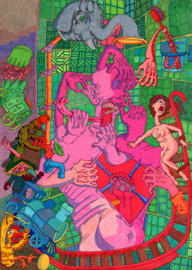 Drawing titled "Pink hands" by Mark Dalderup, Original Artwork, Marker