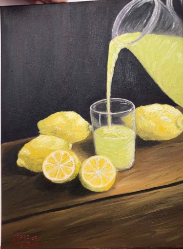Malarstwo zatytułowany „Лимон” autorstwa Mariana Markiv, Oryginalna praca, Olej Zamontowany na Drewniana rama noszy