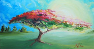 Painting titled "poinciana-tree" by Mark Malinowski, Original Artwork, Oil