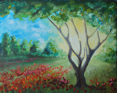 Painting titled "tree infront" by Mark Malinowski, Original Artwork, Oil