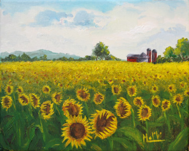 Painting titled "sunflowers" by Mark Malinowski, Original Artwork, Oil