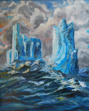 Schilderij getiteld "icebergs" door Mark Malinowski, Origineel Kunstwerk, Olie