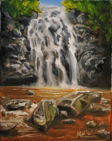 Картина под названием "waterfall oil paint…" - Mark Malinowski, Подлинное произведение искусства, Масло