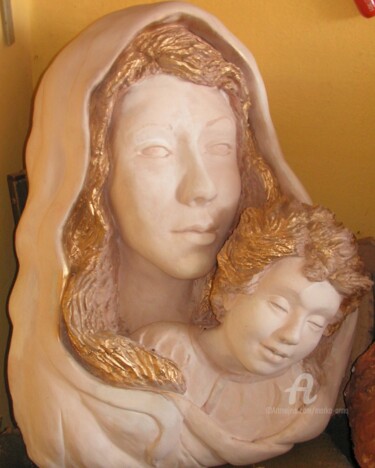 Sculpture intitulée ",,Madonna z dziecią…" par Marko Anna, Œuvre d'art originale, Plâtre