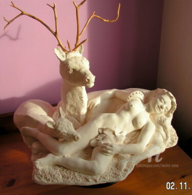 Sculpture titled "Artemida i Akteon" by Marko Anna, Original Artwork, Ceramics